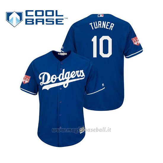 Maglia Baseball Uomo Los Angeles Dodgers Justin Turner Cool Base Entrenamiento De Primavera 2019 Blu